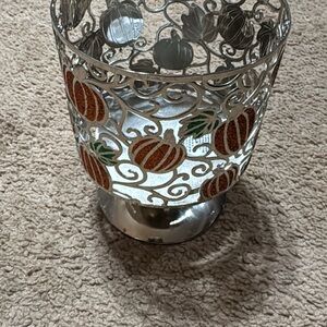 Bath & Body Works Silver and Orange Pumpkin Candle Holder